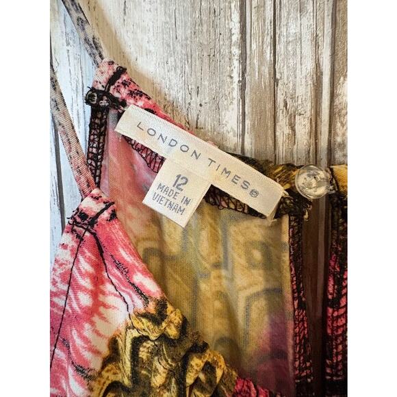 London Times Halter Neck Abstract Print Maxi Dress Size 12 - Picture 4 of 5